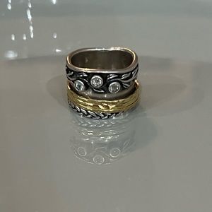 Or Paz Sterling Silver 925 Spinner Ring with White Topaz and Gold plated 6.5